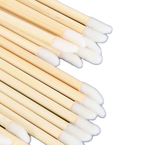 Bamboo Handle Disposable Lip Brushes 100pcs Portable Makeup Lip Work 2