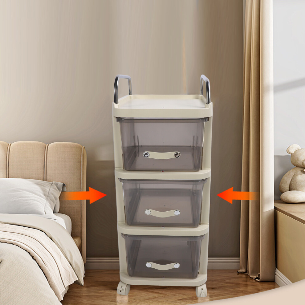 Large PP & Stainless Steel 3-Layer Rolling Drawer Cabinet for Office & Bedroom
