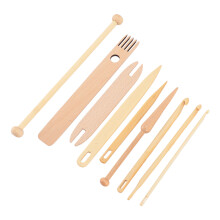 9 Pieces Wooden Weaving Tools Set for Home Use, Bamboo & Beech Wood