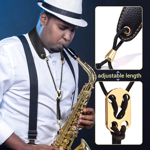 Sangle de cou pour saxophone 39 cm / 15,4 po, réglable, PU noir 2