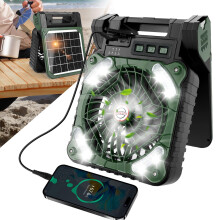 Ventilador Solar 5200mAh TypeC Verde OD 17.5x7.5x23cm