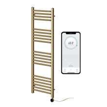 (300mm W x 1200mm H) Brushed Brass Electric Smart WiFi Controlled Heated Towel Rail 7 Day Programmable Timer App Compatibility