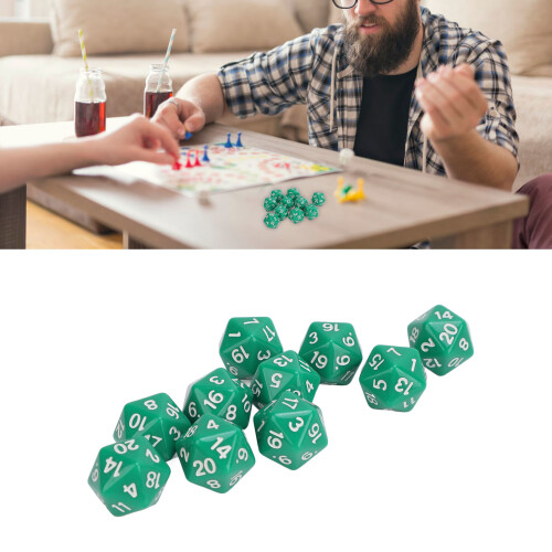 10PCS Green Plastic Polyhedral 20-Sided Role Playing Dice Set