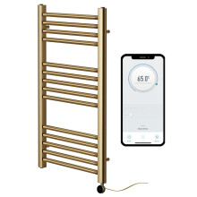 (400mm W x 800mm H) Brushed Brass Electric Smart WiFi Controlled Heated Towel Rail 7 Day Programmable Timer App Compatibility