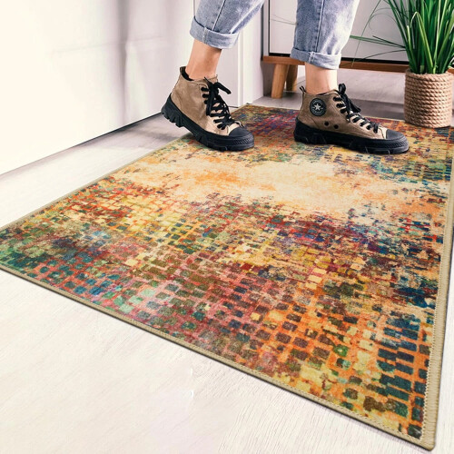 (60x110 CM- Large Doormat, Multi Coloured Abstract Mat) Washable Door Mats Small Rug Carpet Indoor Outdoor