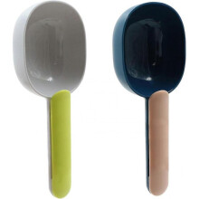 Pet Food Shovel - Shovel for Food Dogs Pets Handle with Clip Under Dog Cat Book Shovel Racking Spoon Kitchen 2 PCS (Indigo+dust, gray green)