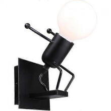 Small Iron People Ski Wall Sconce, Creative Contemporary Style Retro Black Wall Lamp Light for Bedroom Bedside Children's Room Corridor (Black)