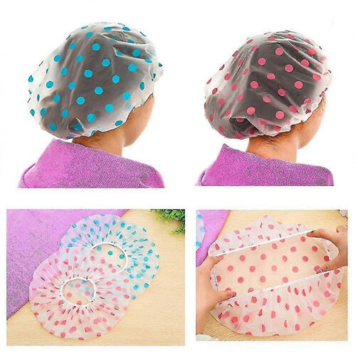 6 Pieces Waterproof Plastic Shower Cap,elastic Reusable Bathing Hair Cap 2