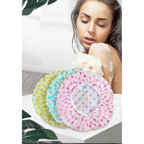 6 Pieces Waterproof Plastic Shower Cap,elastic Reusable Bathing Hair Cap 1
