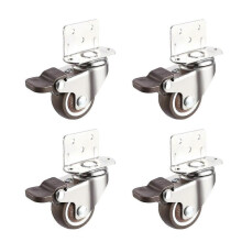 Set of 4 TPE Furniture Casters with Brake, Swivel Casters with L-Mounting Plate, Rubber Casters for Kids Room, Furniture, Planter (25mm).