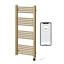 (500mm W x 1200mm H) Brushed Brass Electric Smart WiFi Controlled Heated Towel Rail 7 Day Programmable Timer App Compatibility