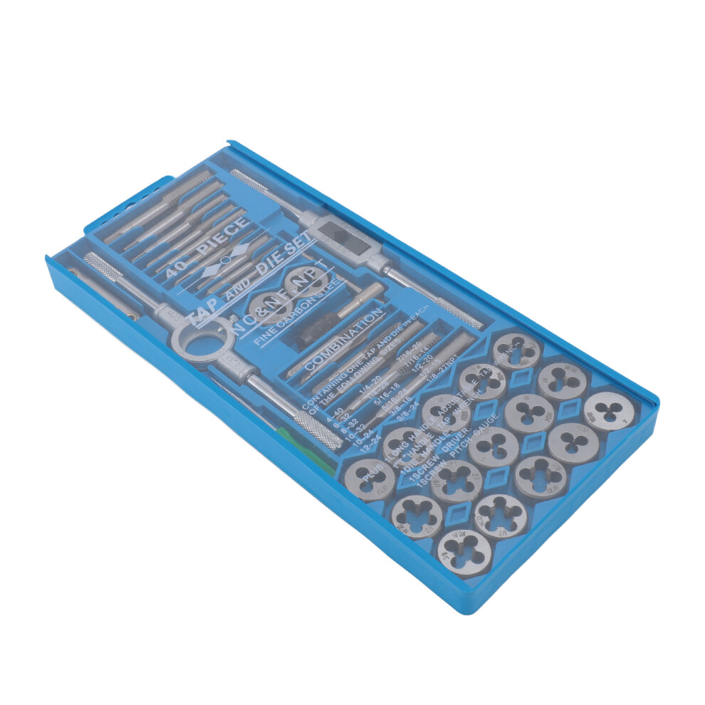 40-Piece High Carbon Steel Tap & Die Set With Wrenches And Gauge 3031331621470