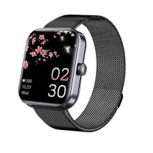 (Milan Black Steel) Blood Glucose Sugar Smart Watch Body Temperature Ecg Ppg Monitor Fitness Tracker