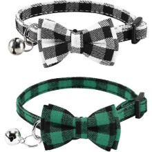 Green+black And White Cat Collar, Cat Bow Tie, Cat Collar with Bell And Bow Tie, 2 Cat Bow Ties (18-28cm, 1''-17'')