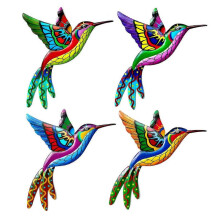 Metal Hummingbird Wall Art Decor, Metal Colorful Birds 3d Outdoor Sculpture Iron Outdoor Hanging Decor, Ornaments (4pcs)