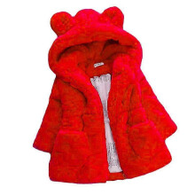 (5-6 Years, Red) Kid Girl Fluffy Faux Fur Hooded Coat Fleece Jacket Winter Warm Outwear