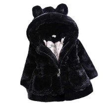 (5-6 Years, Black) Kid Girl Fluffy Faux Fur Hooded Coat Fleece Jacket Winter Warm Outwear