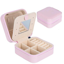 Mini Portable Jewelry Box Organiser, Travel Jewellery Case, Leather Double Layer Jewelry Box with Mirror, Rings Earrings