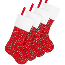 18 Inches Red Christmas Stockings Set Of 4 Golden Stars Christmas Fireplace Hanging Stockings with White Plush Trim Xmas Stockings Christmas New Year/