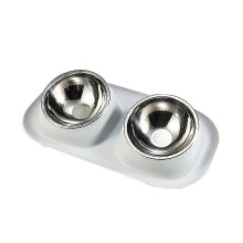(gray white) Stainless Steel Double Dog Bowl Removable Stainless Steel Double Cat Bowl With Non-spill For Small Dogs Cats Etc