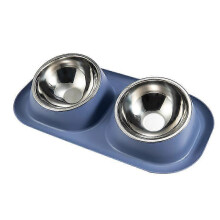 (Blue) Stainless Steel Double Dog Bowl Removable Stainless Steel Double Cat Bowl With Non-spill For Small Dogs Cats Etc