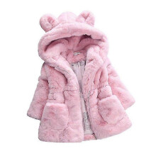 (3-4 Years, Pink) Kid Girl Fluffy Faux Fur Hooded Coat Fleece Jacket Winter Warm Outwear