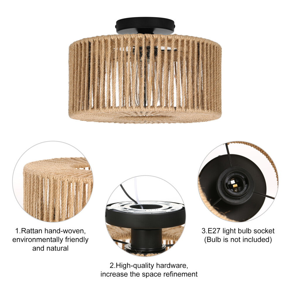 Farmhouse Vintage Semi Flush Ceiling Light 60W E27 Black & Linen Yellow-image-OPC-PJ9YJWX-NEW