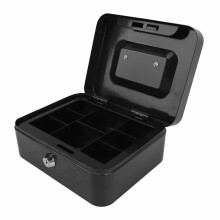 Cash Box Small Locking Safe Metal Money Box Double Layers for Home Office Black