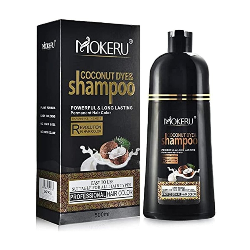 Black,Grey Mokeru Coconut Dye & Shampoo Permanent Hair Color Black 500Ml | Powerful & Long-Lasting Grey Coverage | Ammonia-Free | Natural Shine & Softness