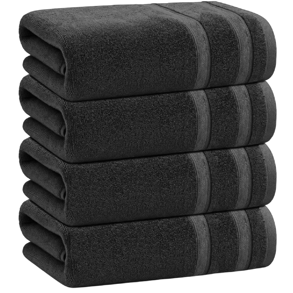 Towelbay 4 X Large Jumbo Bath Sheet Towels 100% Egyptian Cotton Big Bath Towels Set (Black)