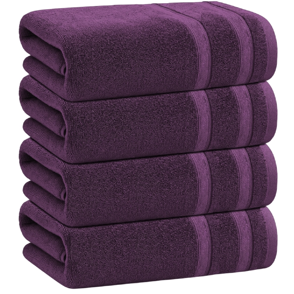 Towelbay 4 X Large Jumbo Bath Sheet Towels 100% Egyptian Cotton Big Bath Towels Set (Plum)