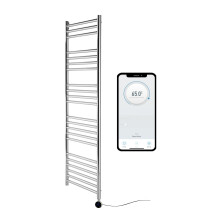(600mm W x 1500mm H ) Electric Boston Heated Towel Rail Smart WiFi Controlled Stainless Steel Flat 7 Day Programmable Timer App Compatibility