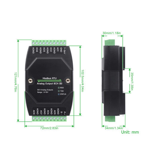 8 canaux 12 bits 0-20 mA RTU RS-485 sortie DC7-36V 1