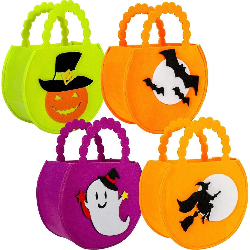 Lot de 4 sacs à bonbons d'Halloween pour enfants, petits sacs à bonbons en feutre, 4 adorables friandises