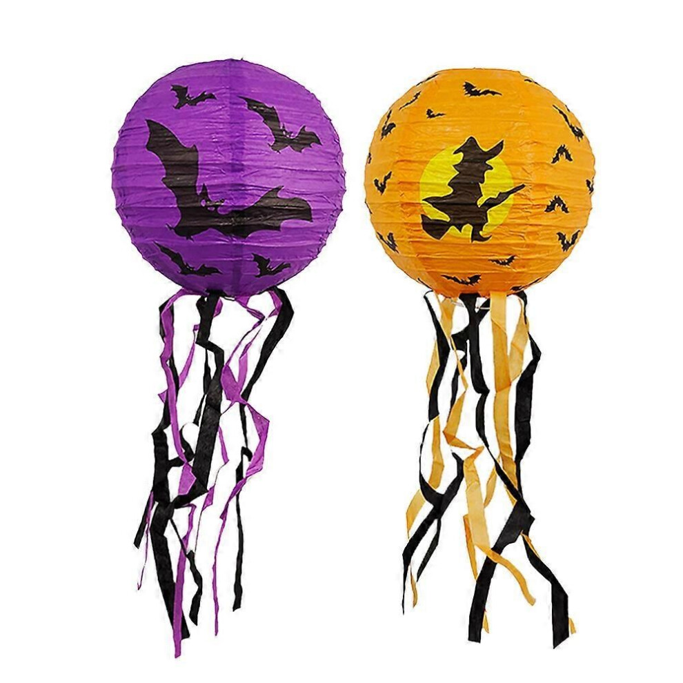 (J-2pcs) 1/5Pcs Lanterne en papier d'Halloween Citrouille Fantôme Halloween Porte Glands Lanterne Décor