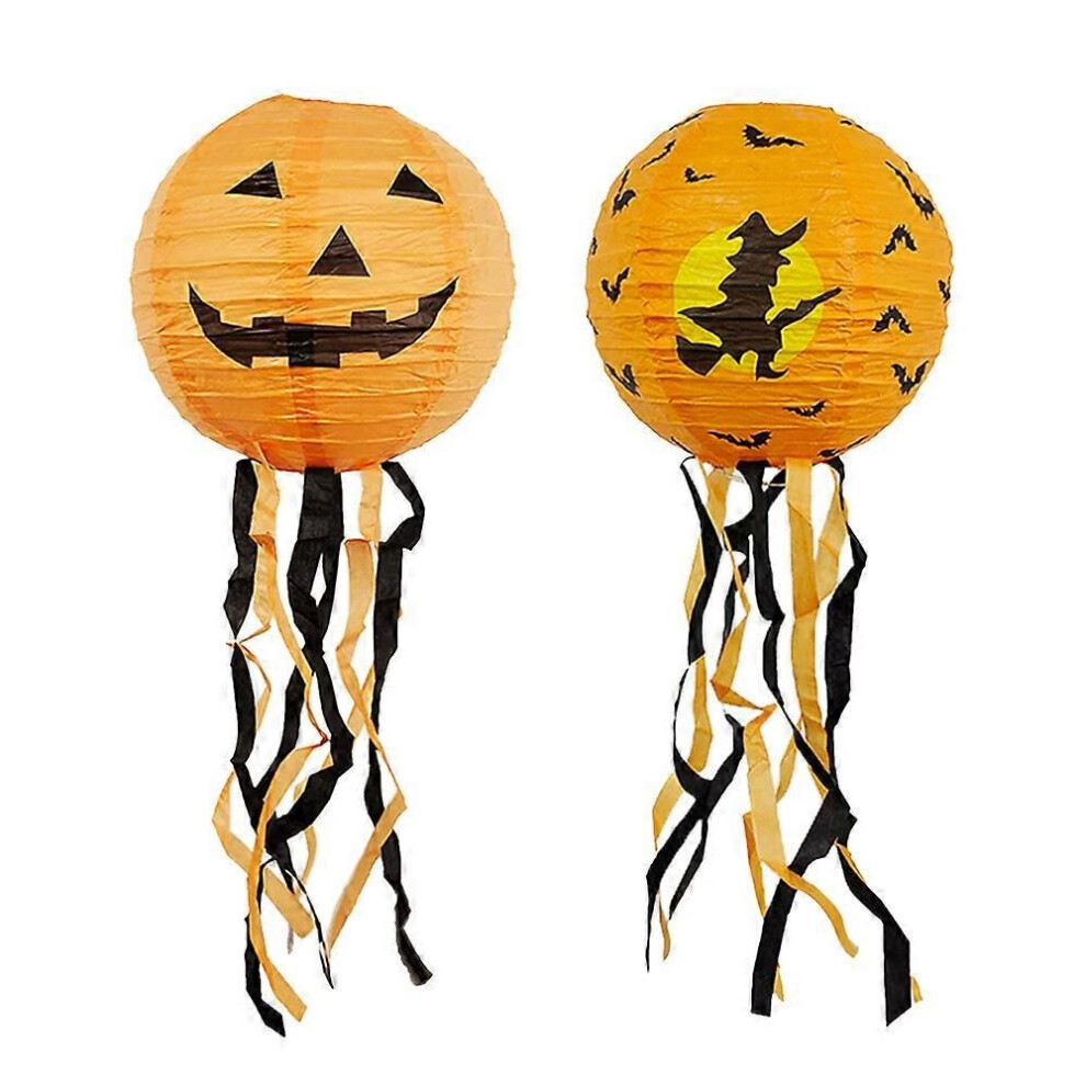 (H-2pcs) 1/5Pcs Lanterne en papier d'Halloween Citrouille Fantôme Halloween Porte Glands Lanterne Décor