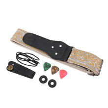 Vintage bestickter Gitarrengurt verstellbar, breit, für akustik, elektrisch, Bass, gold