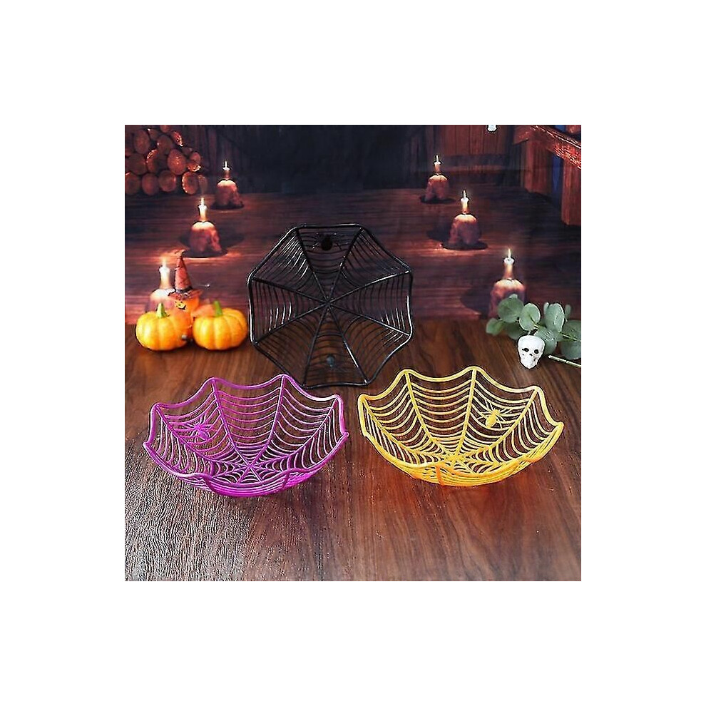 (violet) Panier de bonbons d'Halloween Bol en toile d'araignée Assiette de fruits Boîte à bonbons Ustensiles