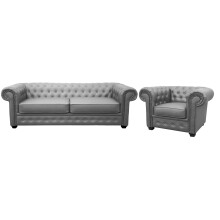 Venus Chesterfield Style Sofa 3 Seater + Armchair Grey Faux Leather