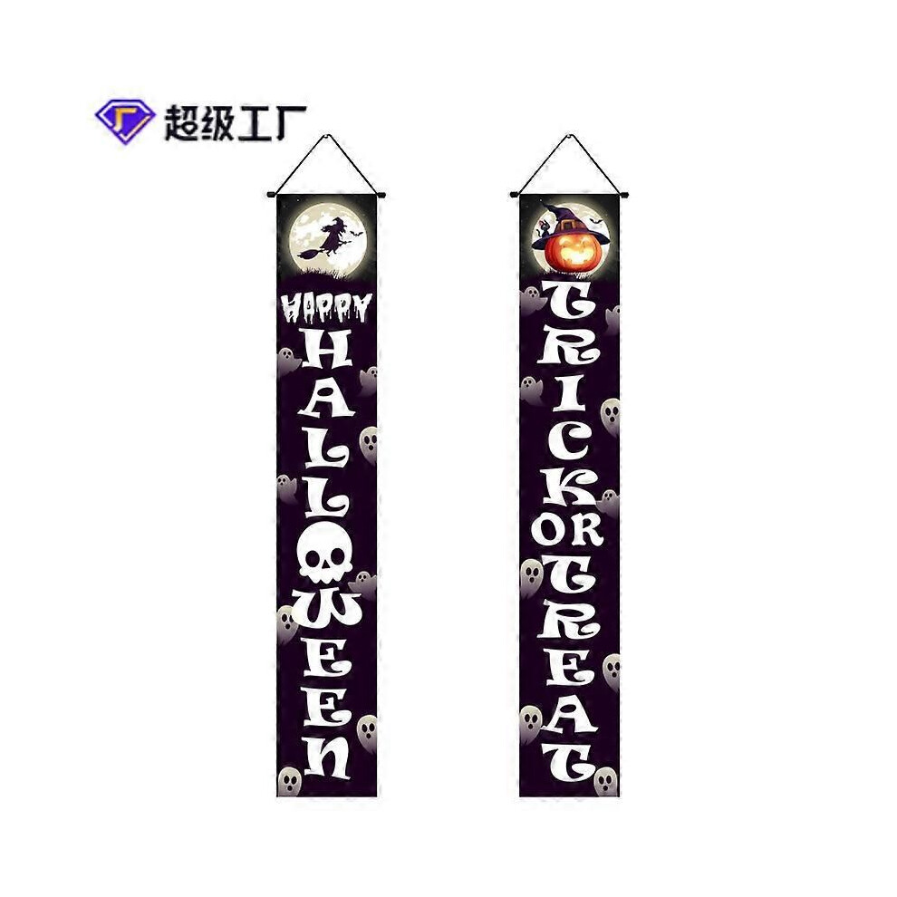 (I)Décoration de porte d'Halloween Bannière Citrouille Fantôme Crâne Couplet Halloween Porche Signe