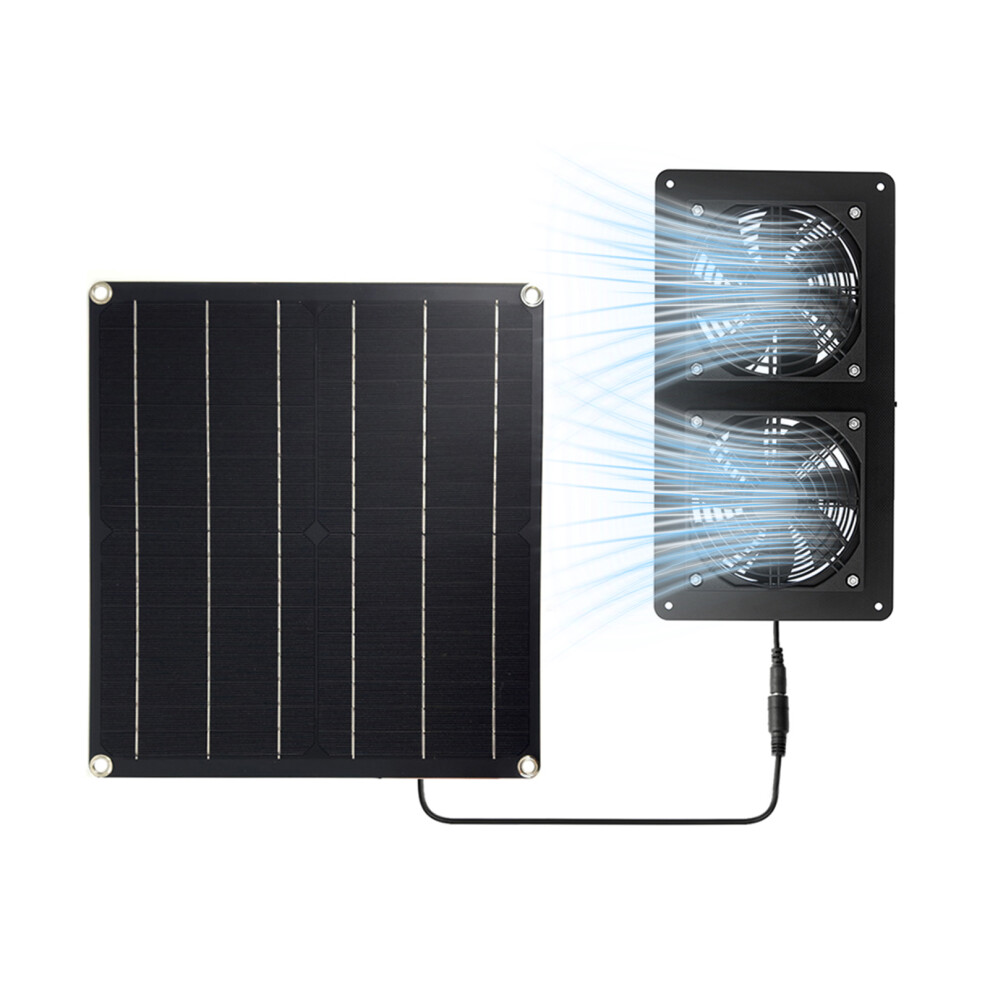 20W Solar Panel Dual Exhaust Fan Kit For Chicken Coops Greenhouses Black 9421331647695