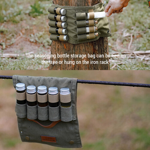 Outdoor Camping Spice Bottles Storage Bag - 9 Compartments, Foldable, Army Green 1