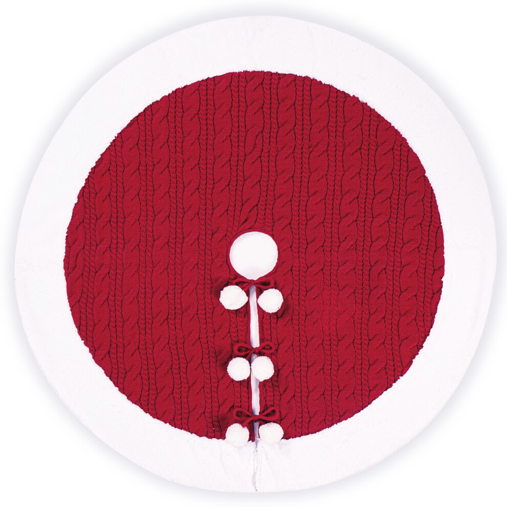 (Red and white fur ball tree skirt) Christmas 36-inch tree skirt knitted Christmas tree decoration apron small size Christmas skirt festive atmosphere-image-OPC-PJB25YR-NEW