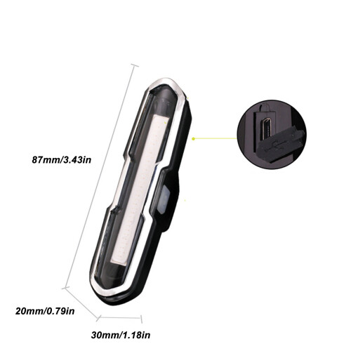 USB Rechargeable Bike Tail Light with Fixing Strap, 87x20x30mm 1
