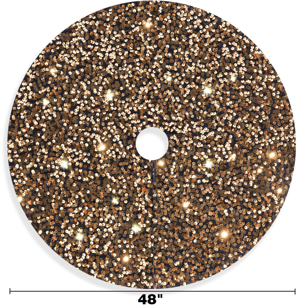 (Diameter 122cm/48 inches) Halloween high-end bright sequins tree skirt creative yellow apron festive atmosphere tree accessories decorations-image-OPC-PJB2GBV-NEW