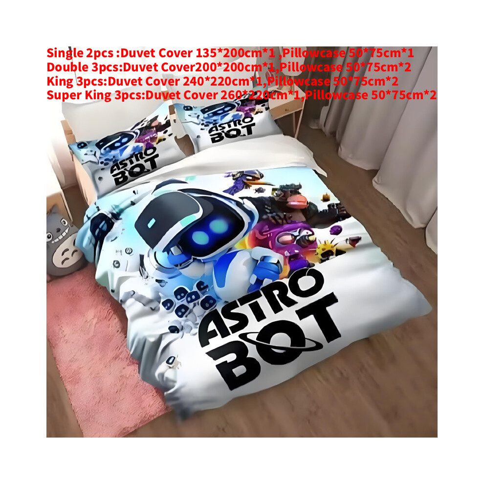 (Style I, Single(135x200cm)) Astro Bot Cartoon Bedding Duvet Cover Pillow Case Set Double Single Bedroom
