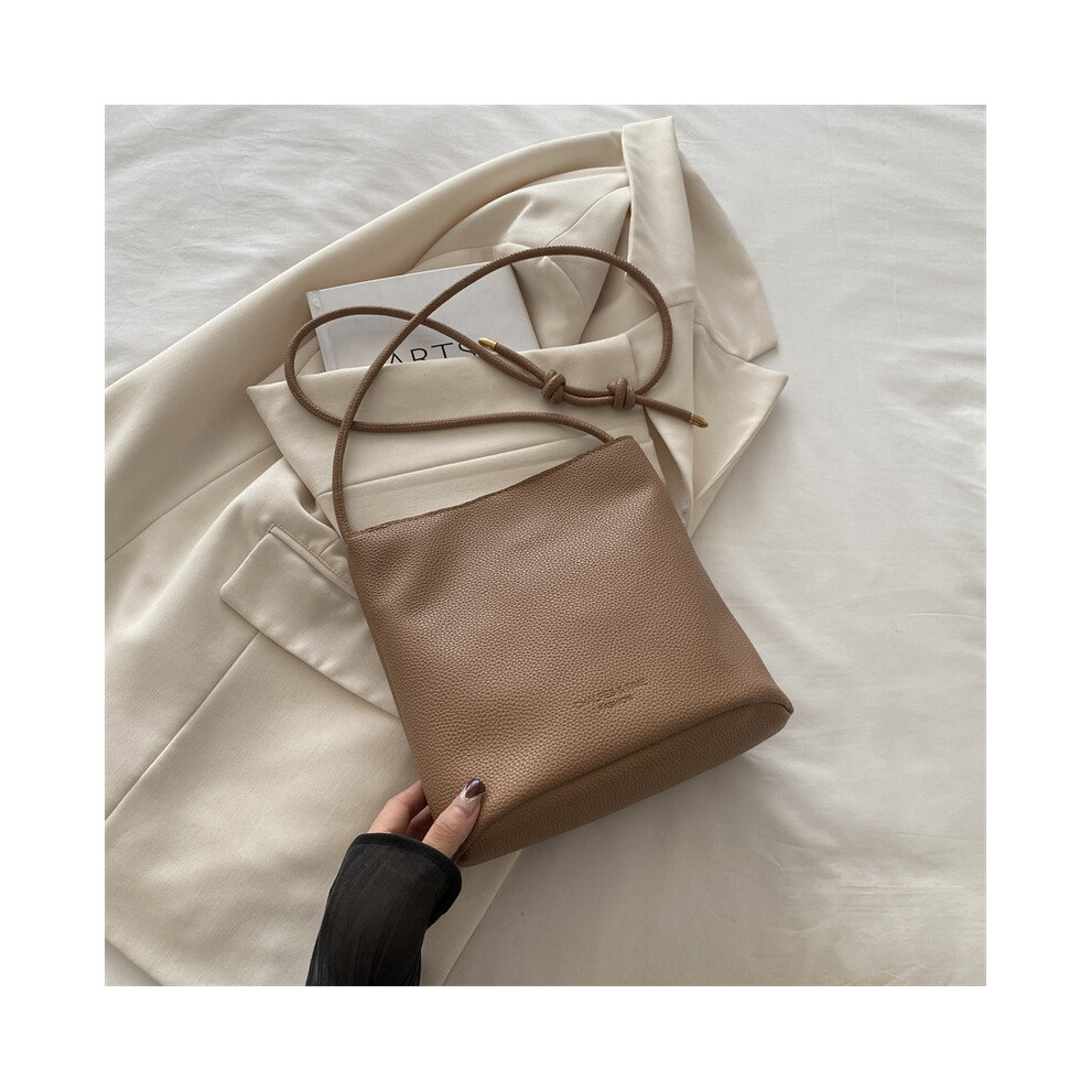 (Khaki) Leather Pu Elegant Bucket Bag For Women With Soft Structure And Functional Inner Pocket Design-image-OPC-PJB2P8X-NEW