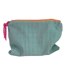 Pochette per trucchi di grande capacità, portatile, verde a griglia