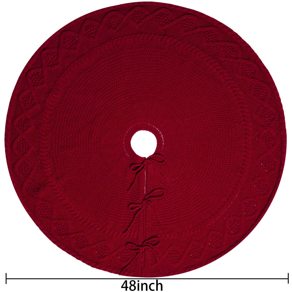 (Diameter 122cm/48 inches) Christmas Knitted Tree Skirt Red Knitted Christmas Tree Tie Apron Christmas Tree Holiday Decoration Supplies-image-OPC-PJB2SRF-NEW