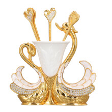Chic Swan Shape Dinner Set with 6 Gold Spoons for Fruits & Coffee Serving